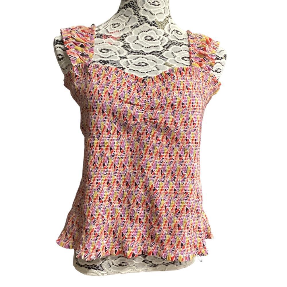 Maeve by Anthropologie smocked bodice tank top multi-colored print sz XL
